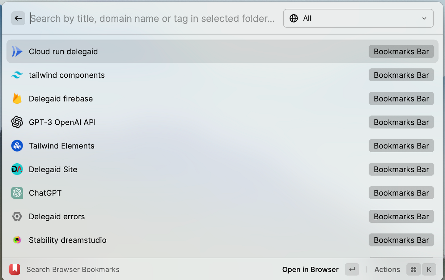 Sync and search through bookmarks